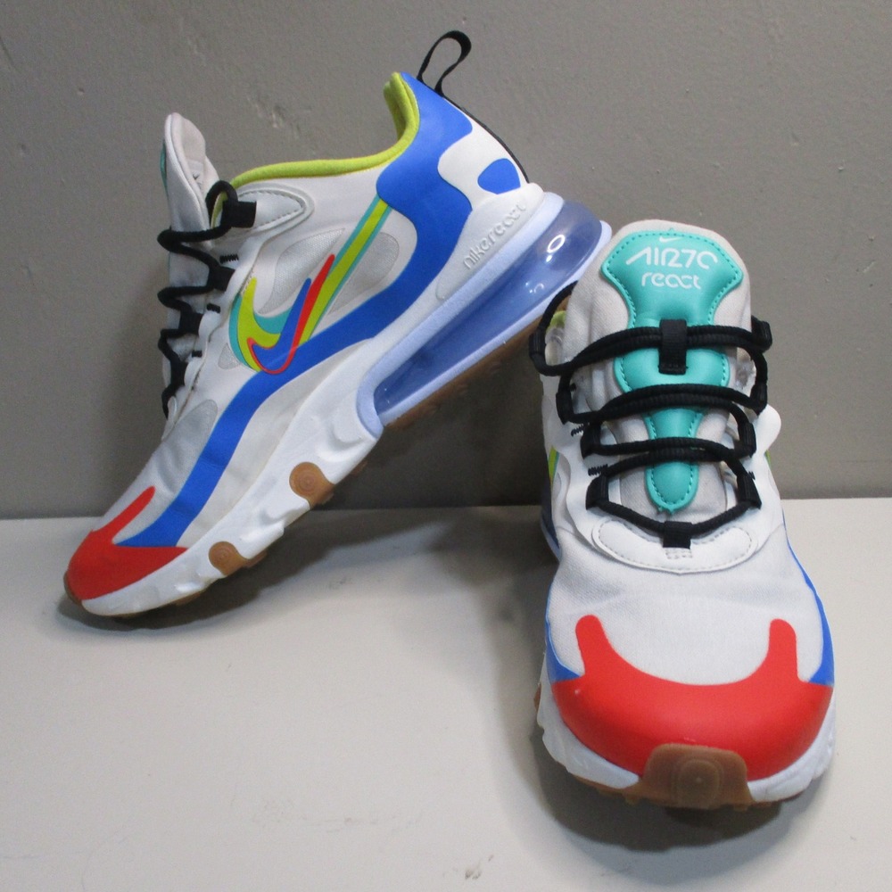 Nike Air Max 270 React White Blue Red CT1634-100 Womens Size 7 Sneaker